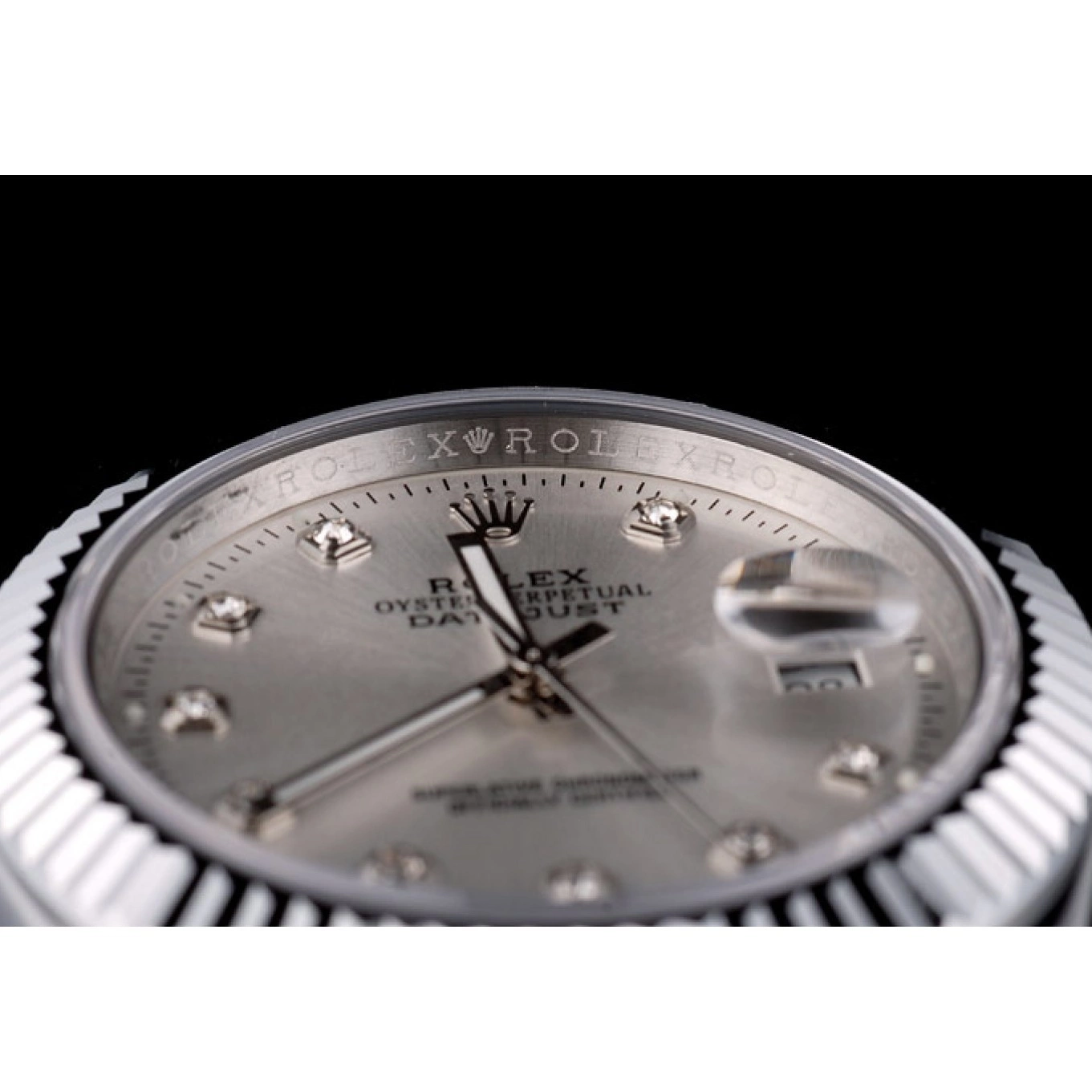Rolex aaa copy Steel Rolex Silver Dial DateJust Bezel Ribbed Stainless 41977 0717